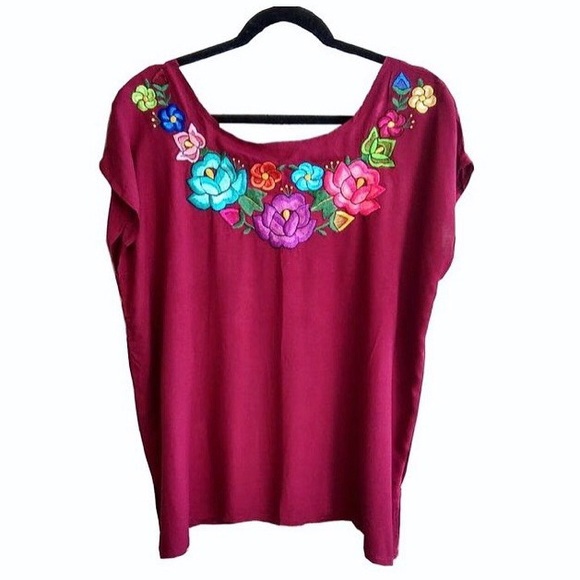 Boho bohemian Mexican Embroidered Blouse - Picture 2 of 7